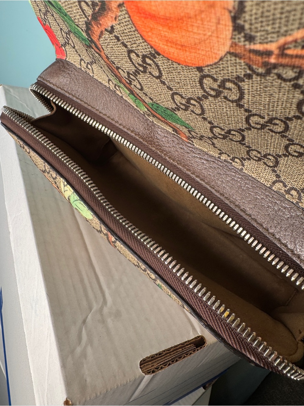 Gucci Brown GG Supreme Floral & Bird Canvas Backpack with Blue Accents - Picture 13 of 13
